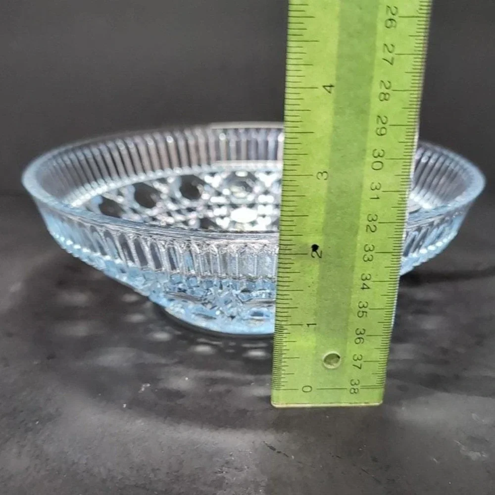 Federal Glass Buttons & Cane Blue Candy‎ Dish, Vintage Starburst Centerpiece